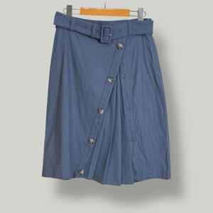 BY ANTHROPOLOGIE Skirt Women Size 8 Medium Dusty Blue Pleated Knee Length Belted